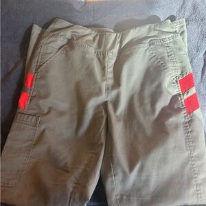 Gray Cargo Shorts with Red Accents